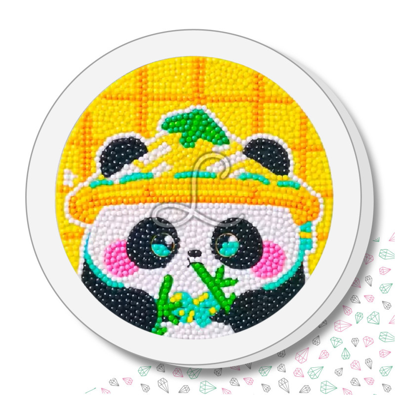 Kit enfant – Broderie diamant "Panda au Chapeau de Paille"