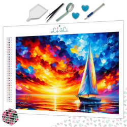 Diamond Painting Voilier au Coucher de Soleil Premium