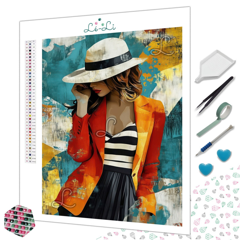 Diamond Painting Femme Élégante au Chapeau Blanc Premium