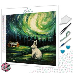 Diamond Painting Lapin Blanc sous la Lune Premium