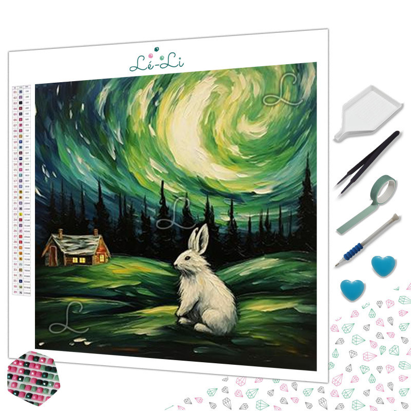 Diamond Painting Lapin Blanc sous la Lune Premium