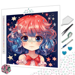 Diamond Painting Fille Manga aux Cheveux Rose et Bleu Premium