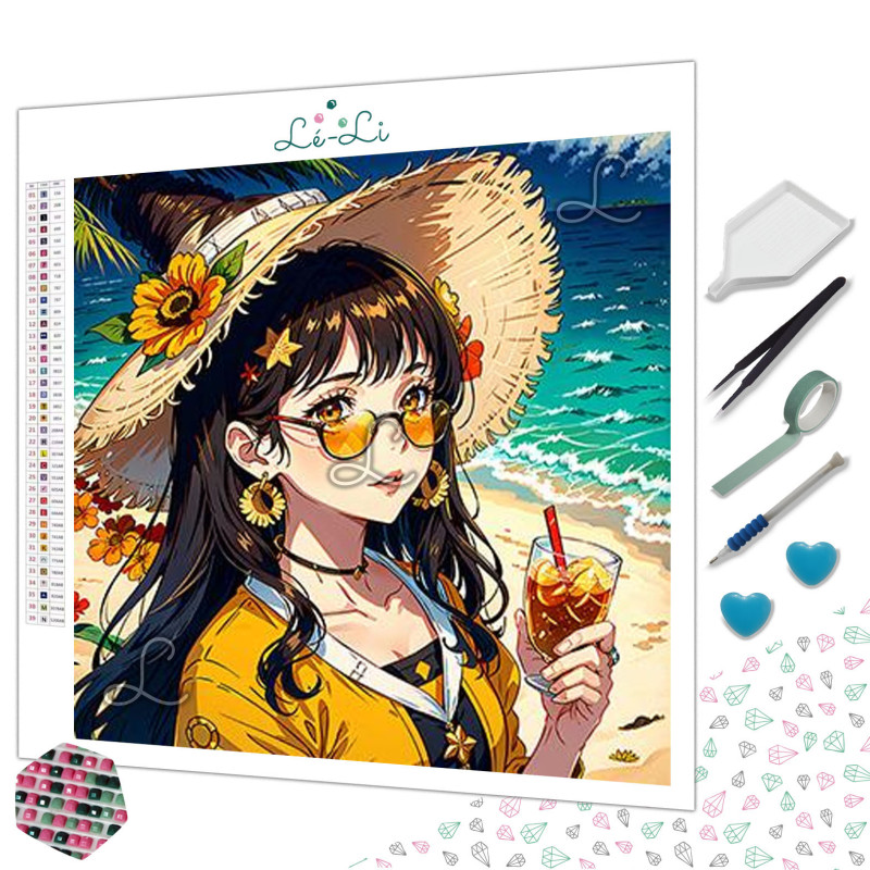 Fille d’été à la plage – Diamond Painting manga
