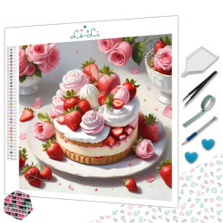 Diamond Painting Gâteau aux Fraises et Roses Premium