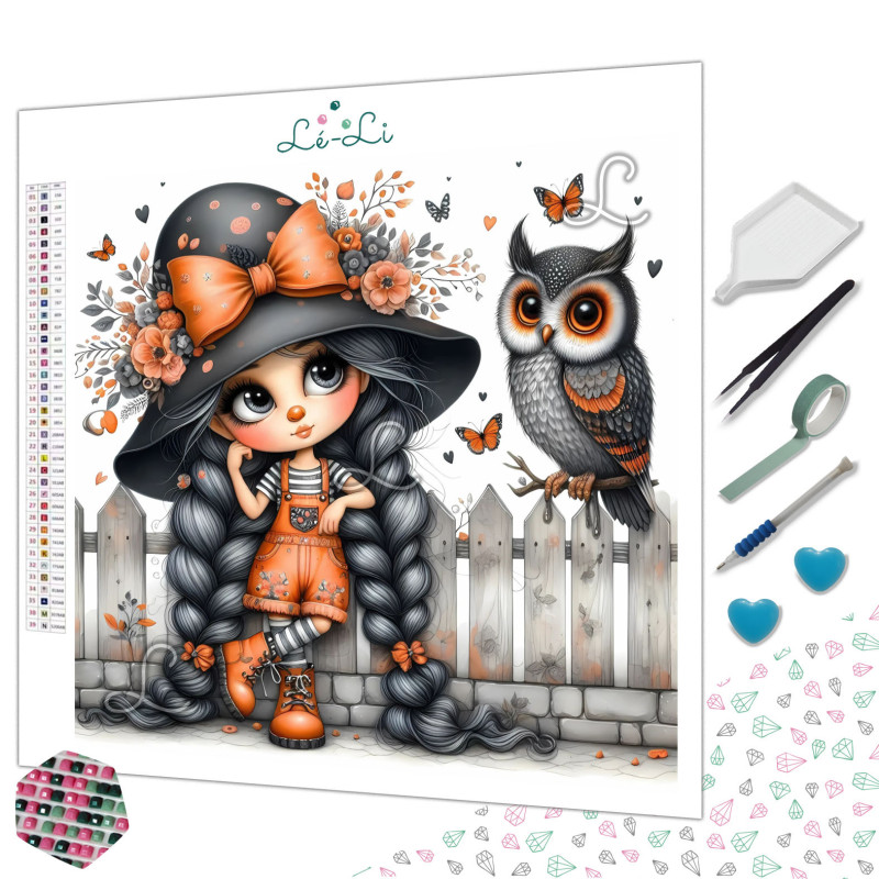 Petite fille et hibou – Diamond Painting mignon Petite fille et hibou – Diamond Painting mignon