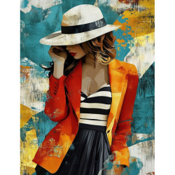 Diamond Painting Femme Élégante au Chapeau Blanc Premium