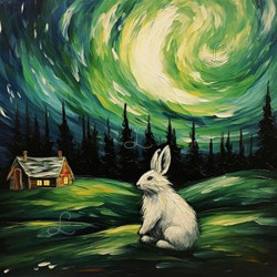 Diamond Painting Lapin Blanc sous la Lune Premium