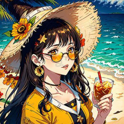 Diamond Painting Femme Manga à la Plage Premium