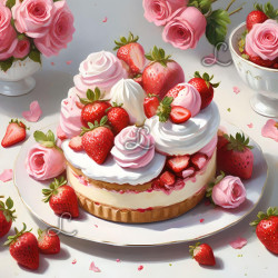 Diamond Painting Gâteau aux Fraises et Roses Premium