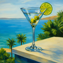 Diamond Painting Cocktail au Citron Vert Face à la Mer Premium