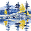 Paysage lac et pins – Diamond Painting nature calme