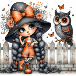 Petite fille et hibou – Diamond Painting mignon