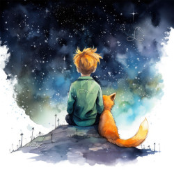 Diamond Painting Petit Prince et Renard sous les Étoiles Premium