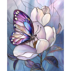 Diamond Painting Papillon Violet sur Fleur de Magnolia Premium