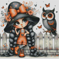 Petite fille et hibou – Diamond Painting mignon