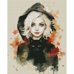 Diamond Painting Sorcière Blonde et Chat Noir | Lé-Li
