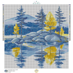 Paysage lac et pins – Diamond Painting nature calme