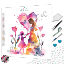 Diamond Painting Mère et Fille au Cœur Fleuri Premium