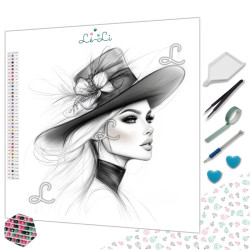 Femme au chapeau noir – Diamond Painting raffiné