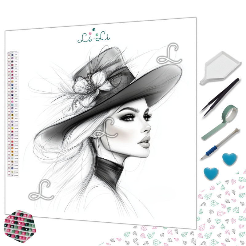 Diamond Painting Femme Élégante au Chapeau Fleuri Premium