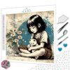 Fille et chat blanc – Diamond Painting rétro tendre