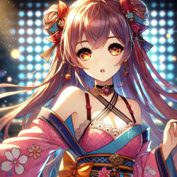 Diamond Painting Jeune Femme Manga en Kimono Rose Premium