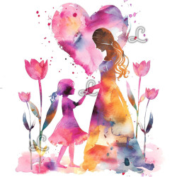 Maman et enfant aquarelle – Diamond Painting tendre