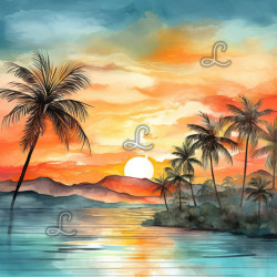 Diamond Painting Coucher de Soleil Tropical avec Palmiers Premium