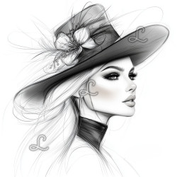 Femme au chapeau noir – Diamond Painting raffiné