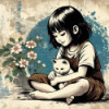 Fille et chat blanc – Diamond Painting rétro tendre