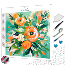 Diamond Painting Bouquet de Fleurs Orange et Turquoise Premium