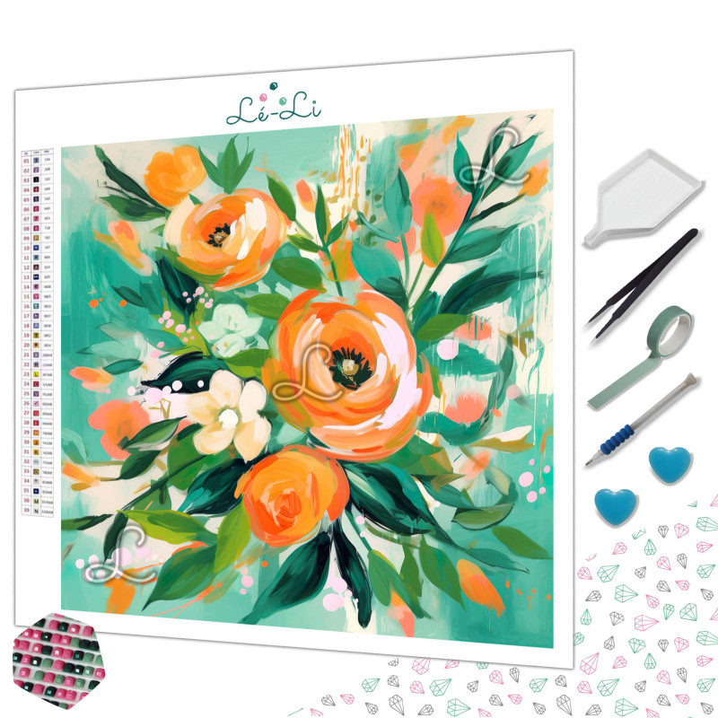 Bouquet orange pastel – Diamond Painting fleuri