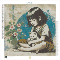 Diamond Painting Fillette et Chat Blanc | Lé-Li