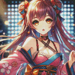 Diamond Painting Femme Manga en Kimono Rose | Lé-Li