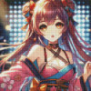 Diamond Painting Femme Manga en Kimono Rose | Lé-Li