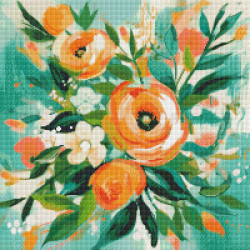Diamond Painting Bouquet de Fleurs Orange et Turquoise Premium