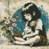 Fille et chat blanc – Diamond Painting rétro tendre