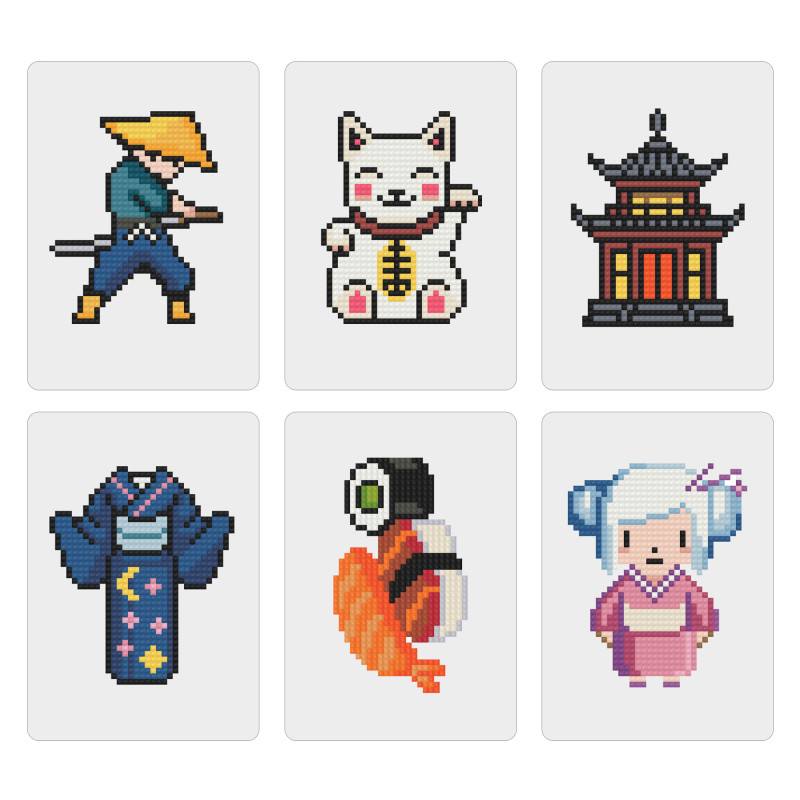 Mini-Collection "Japon en Pixels" – 6 toiles de diamond painting Mini-Collection "Japon en Pixels" – 6 toiles de diamond painting