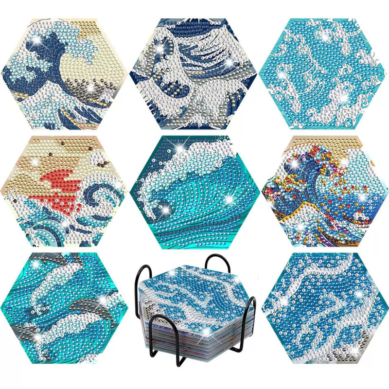 Sous-verres vagues en diamond painting scintillant Sous-verres vagues en diamond painting scintillant