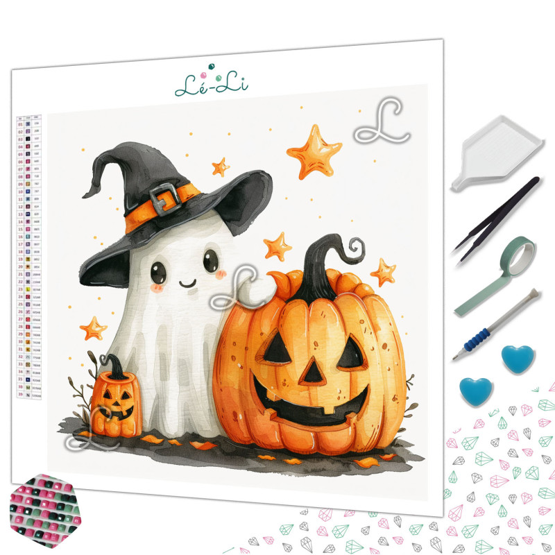 Diamond painting Halloween – Fantôme et citrouille