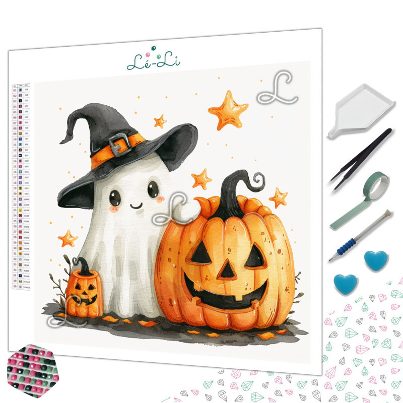 Diamond painting Halloween – Fantôme et citrouille