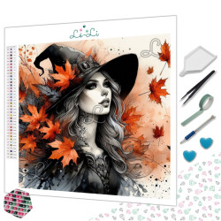 Diamond Painting Sorcière d’Automne aux Feuilles d’Érable