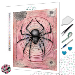 Diamond Painting Araignée Noire sur Fond Rose