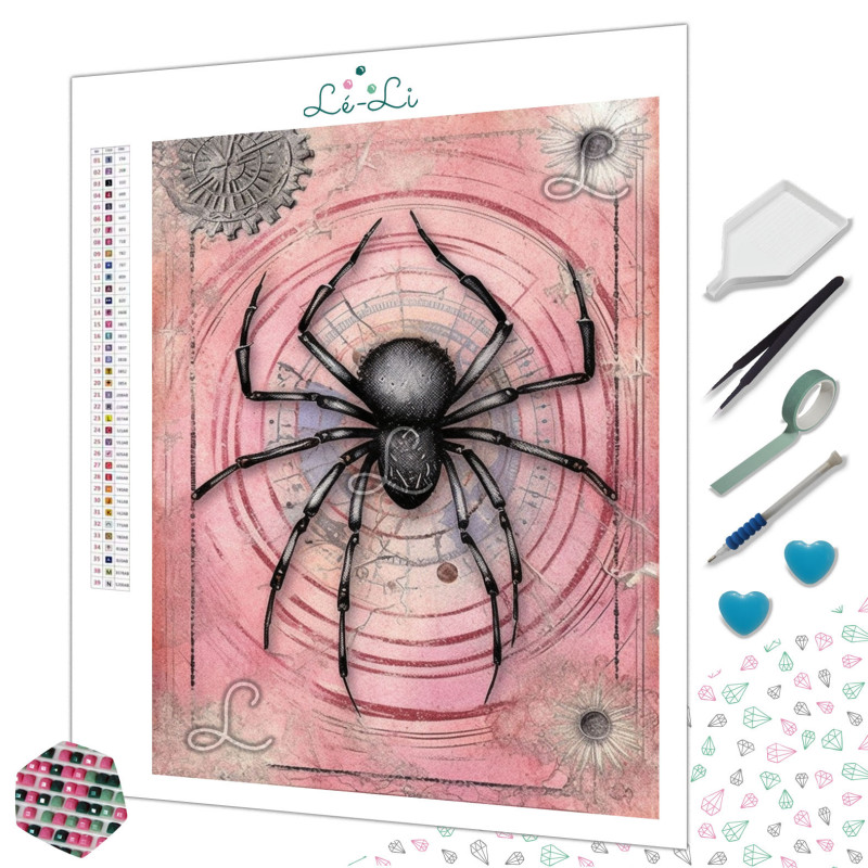 Diamond Painting Araignée Noire sur Fond Rose