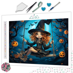 Diamond Painting Sorcière sur une Balançoire d’Halloween