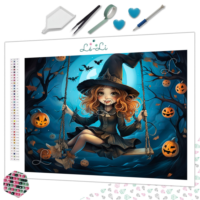 Diamond Painting Sorcière sur une Balançoire d’Halloween