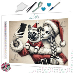 Diamond Painting Santa Selfie 🎅 Fille & Bouledogue Noël