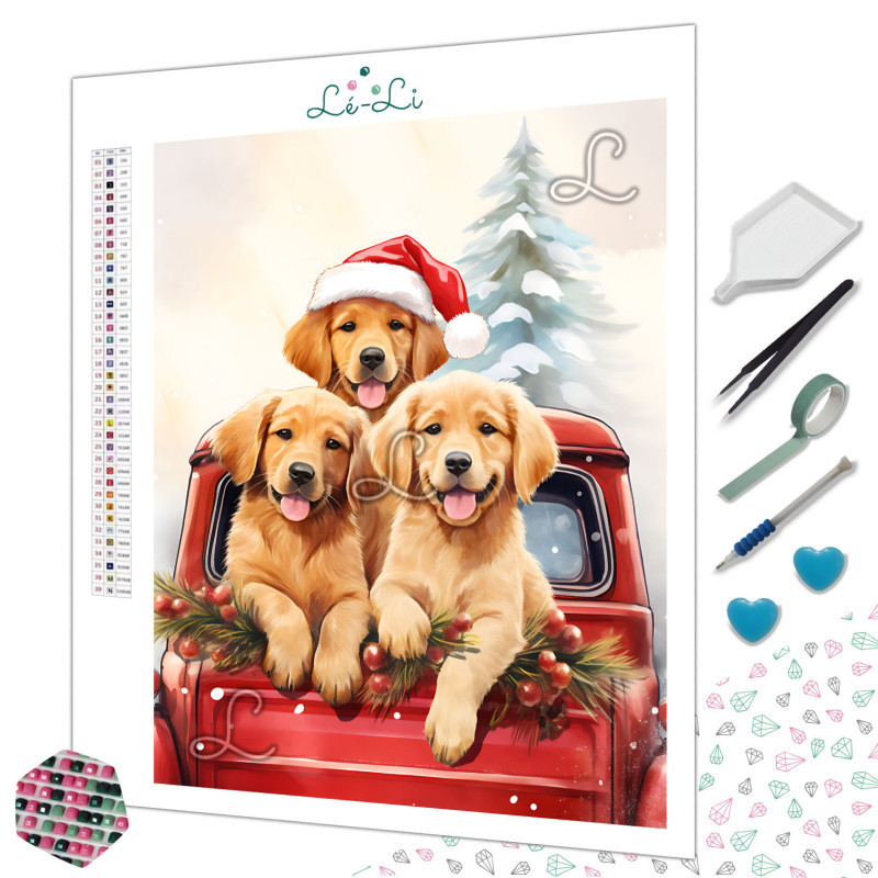 Diamond Painting Trio de Noël 🎄 Chiots mignons & festifs