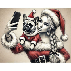 Diamond Painting Santa Selfie 🎅 Fille & Bouledogue Noël