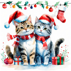 Diamond Painting Noël à Deux Moustaches 🎄 Chats AB